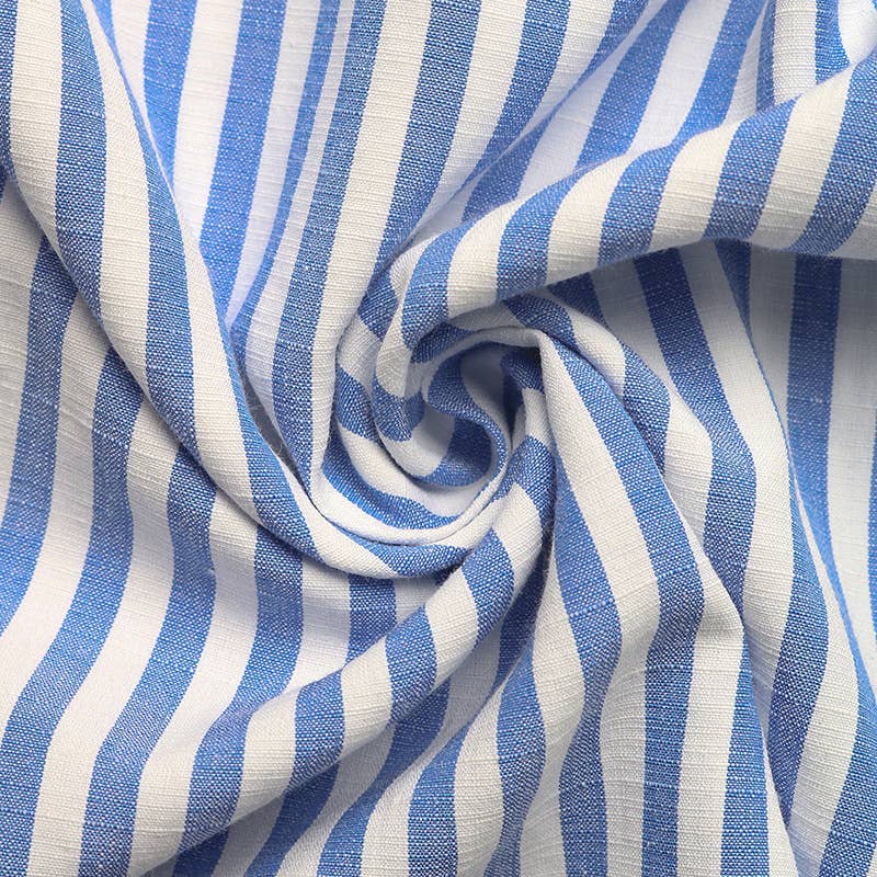Puff-Sleeve Striped Dress: Blue / XL