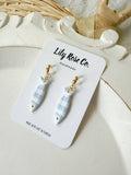 Blue Gingham Fish Earrings