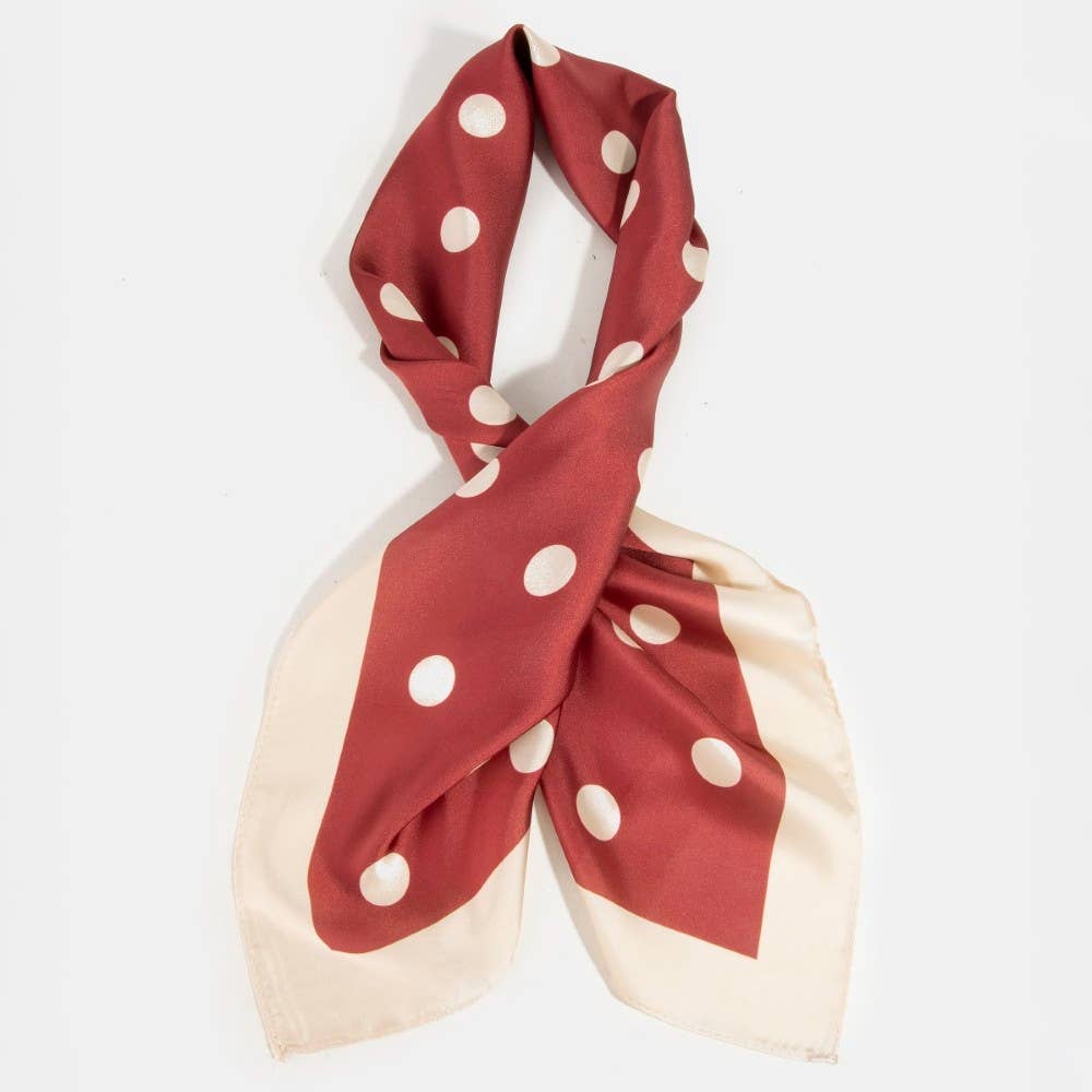 Burgandy Beige Polka Dot Square Scarf