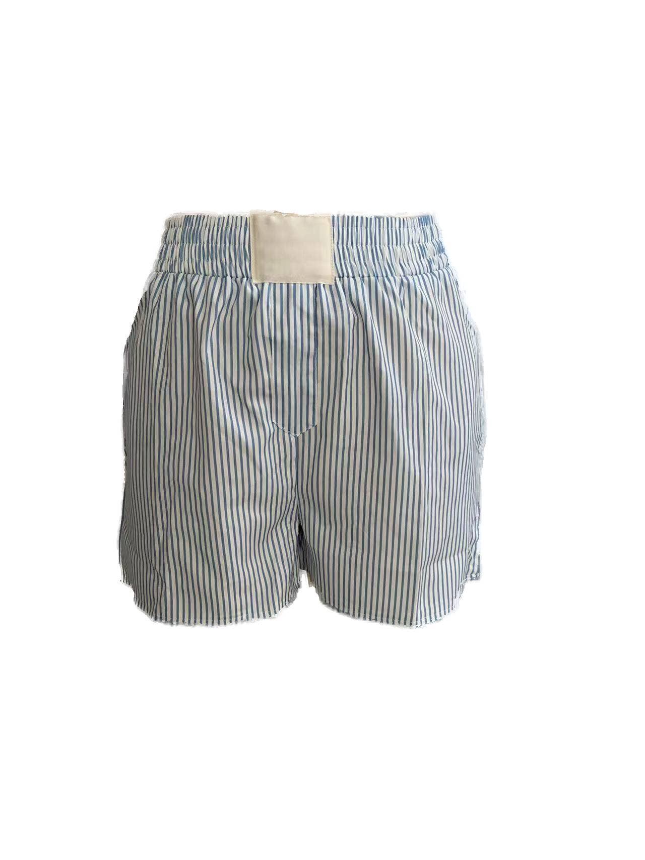 Multi-color Striped Relaxed Pull-On Boxer Shorts: Red / L