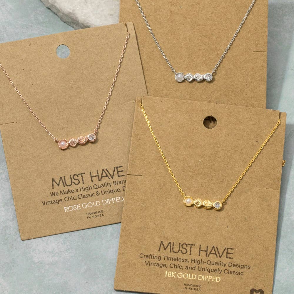 Gold Dipped Sea Life Bar Pendant Necklace