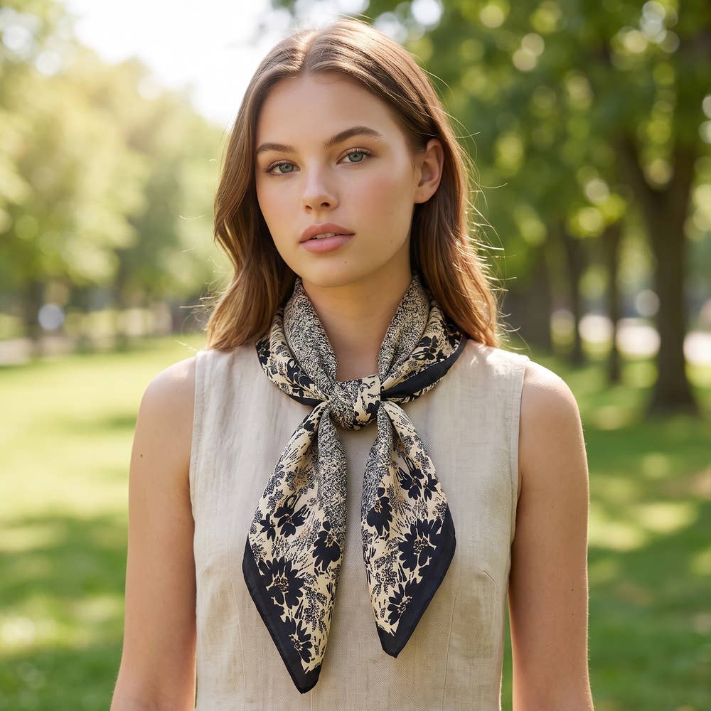 Floral Border Speckled Panel Square Scarf