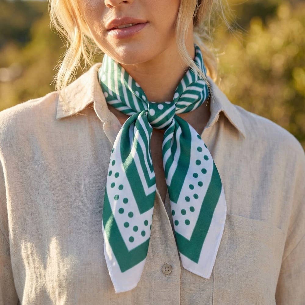 Polka Dot Concentric Square Print Satin Scarf: GN
