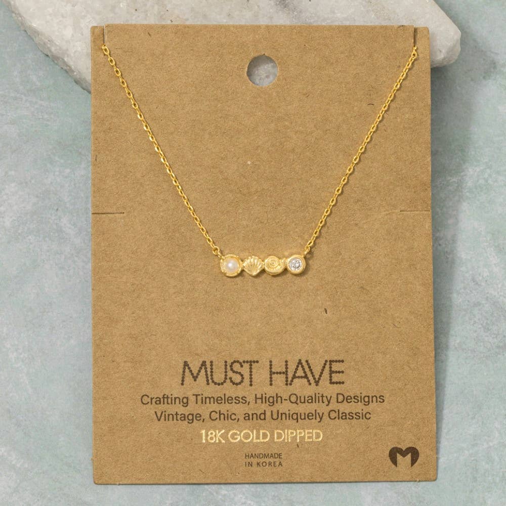Gold Dipped Sea Life Bar Pendant Necklace