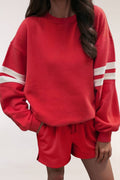 Striped Sleeve Sweatshirt and Short Set