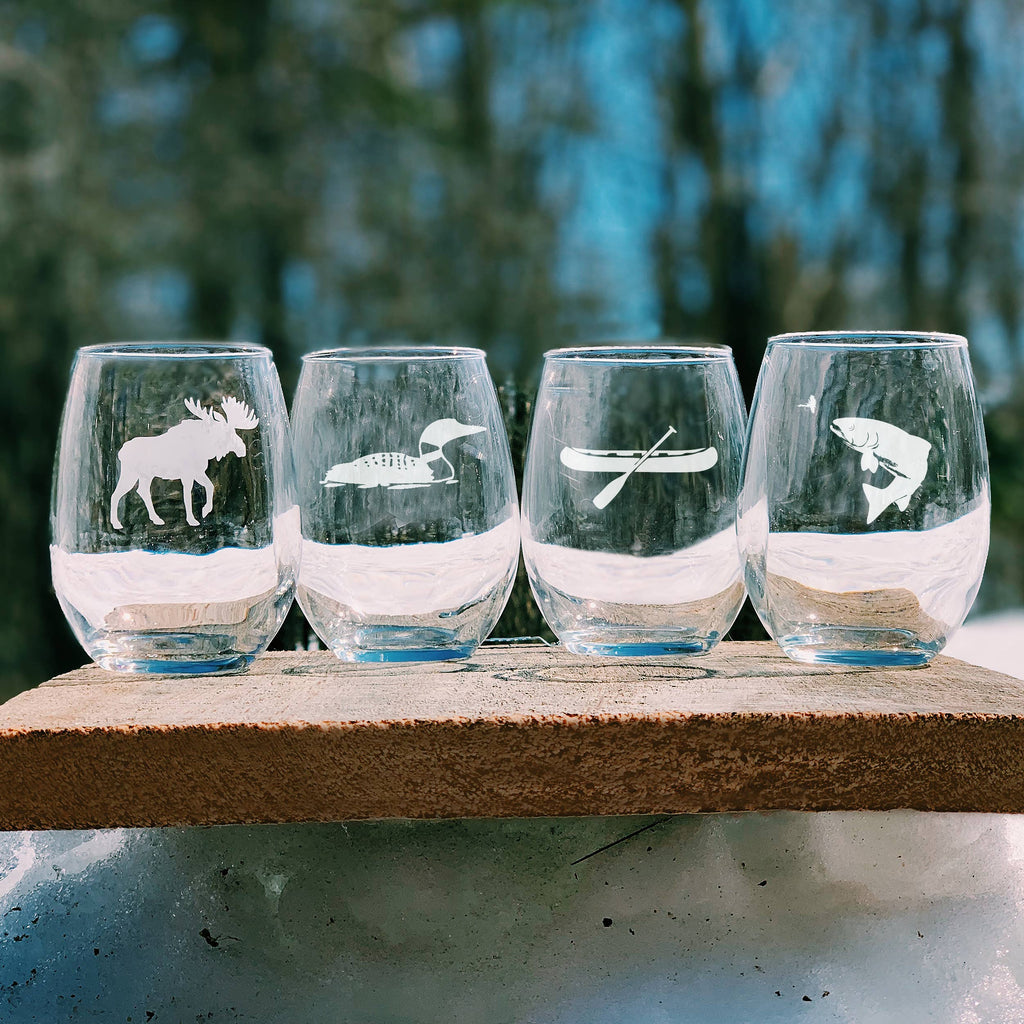 Lakeside Etched Stemless Wine Glasses
