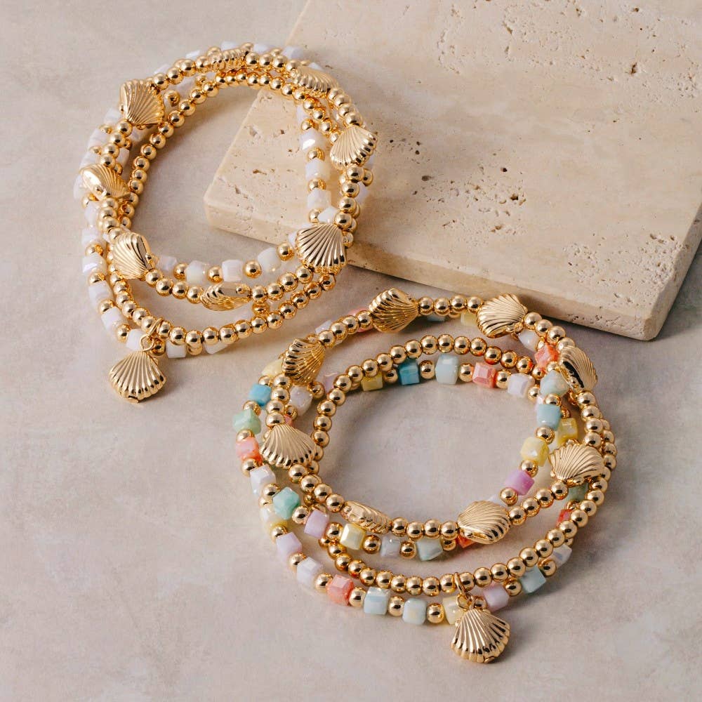 Seashell Charms Beaded Stretch Bracelet Set: