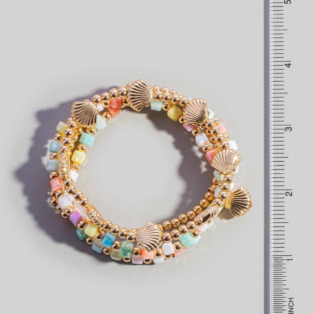 Seashell Charms Beaded Stretch Bracelet Set: