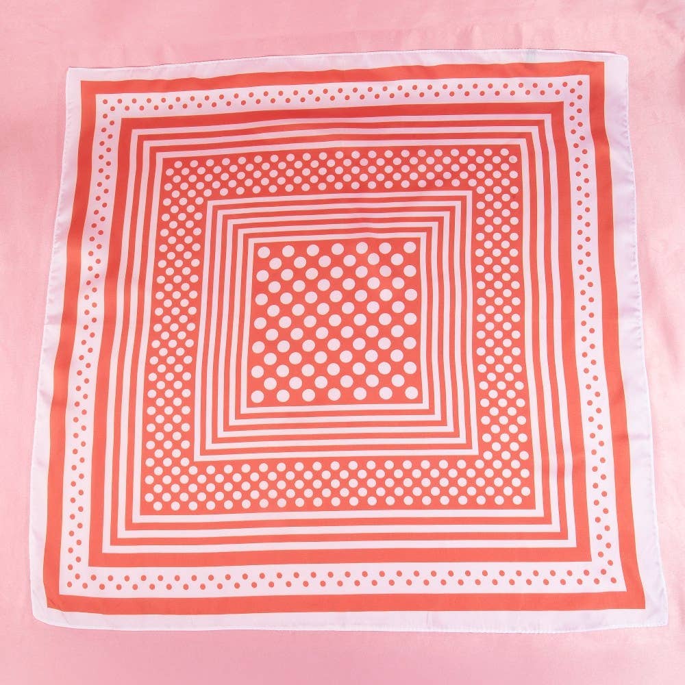 Polka Dot Concentric Square Print Satin Scarf: GN