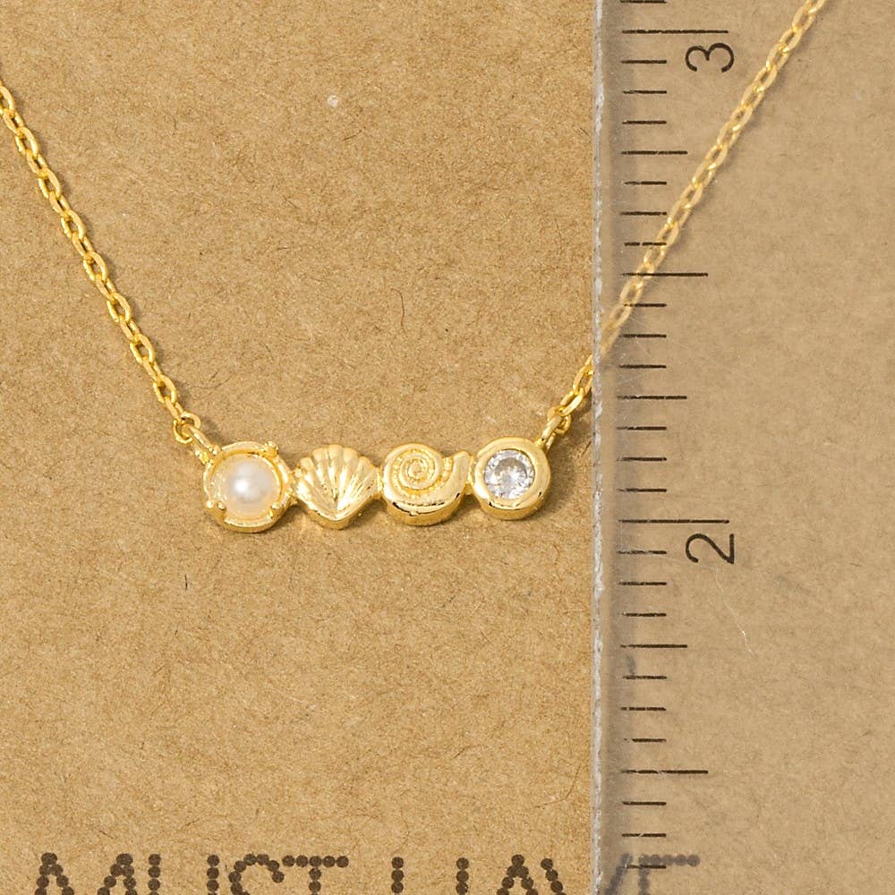 Gold Dipped Sea Life Bar Pendant Necklace