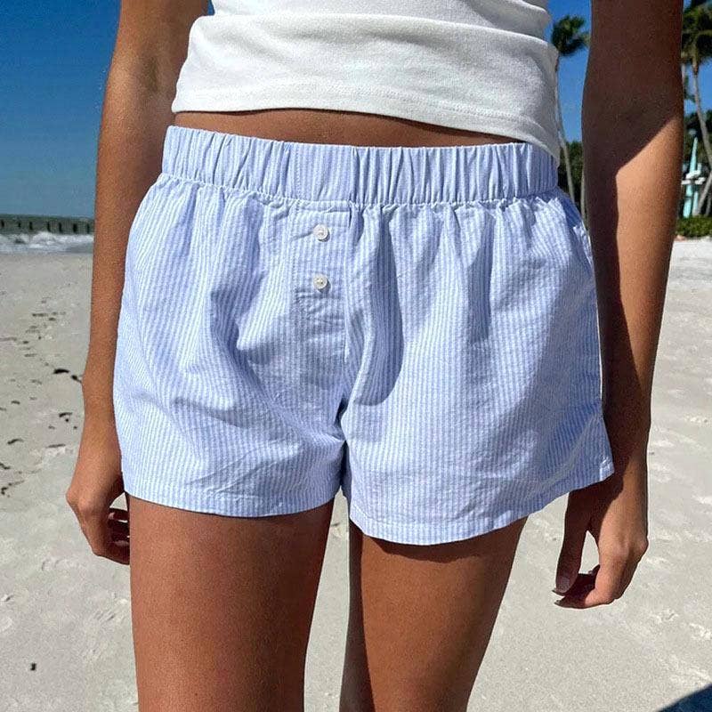 Wide-leg beach striped boxer shorts: Blue / L