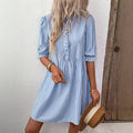 Puff-Sleeve Striped Dress: Blue / XL
