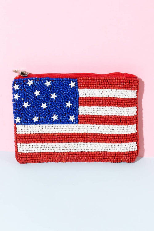 American Flag Beaded Coin Purse