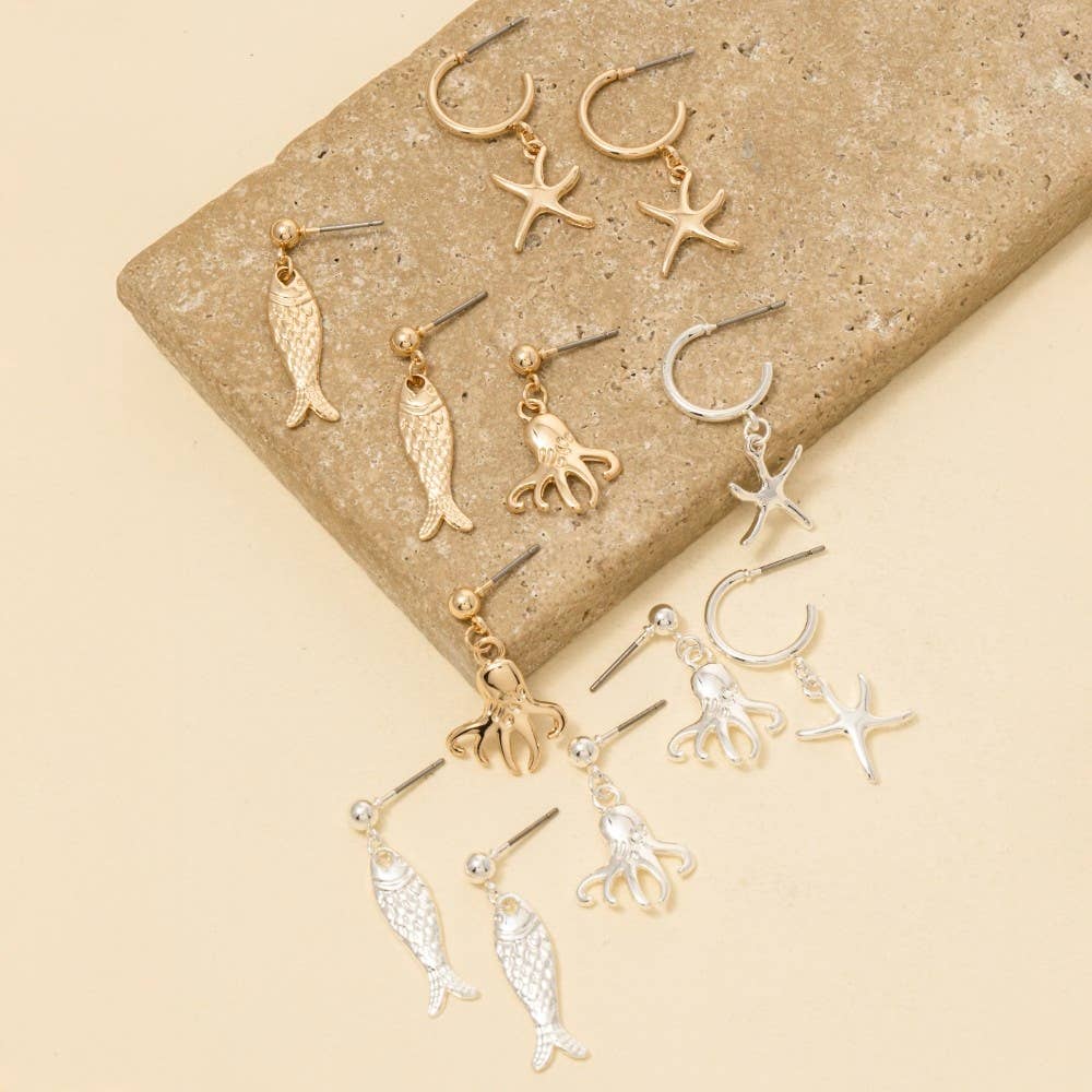 Sea Life Charms Hoop Earrings Set: GD