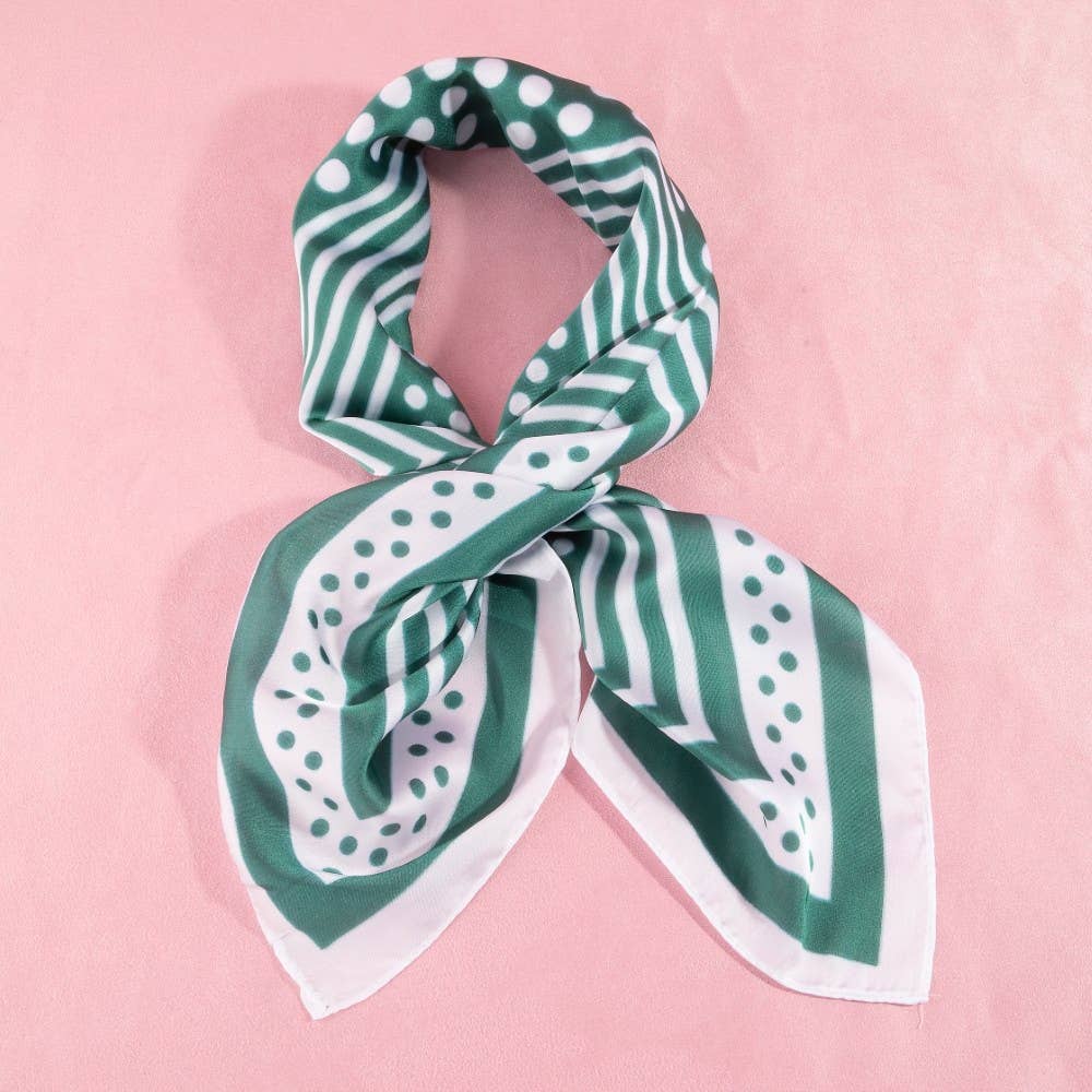 Polka Dot Concentric Square Print Satin Scarf: GN