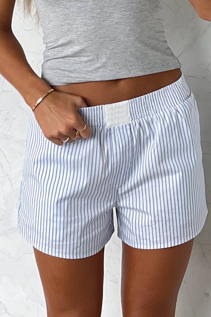 Striped Relaxed Pull-On Boxer Shorts: Light blue / S