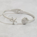 Stainless Steel Starfish And Shell Cuff Bracelet