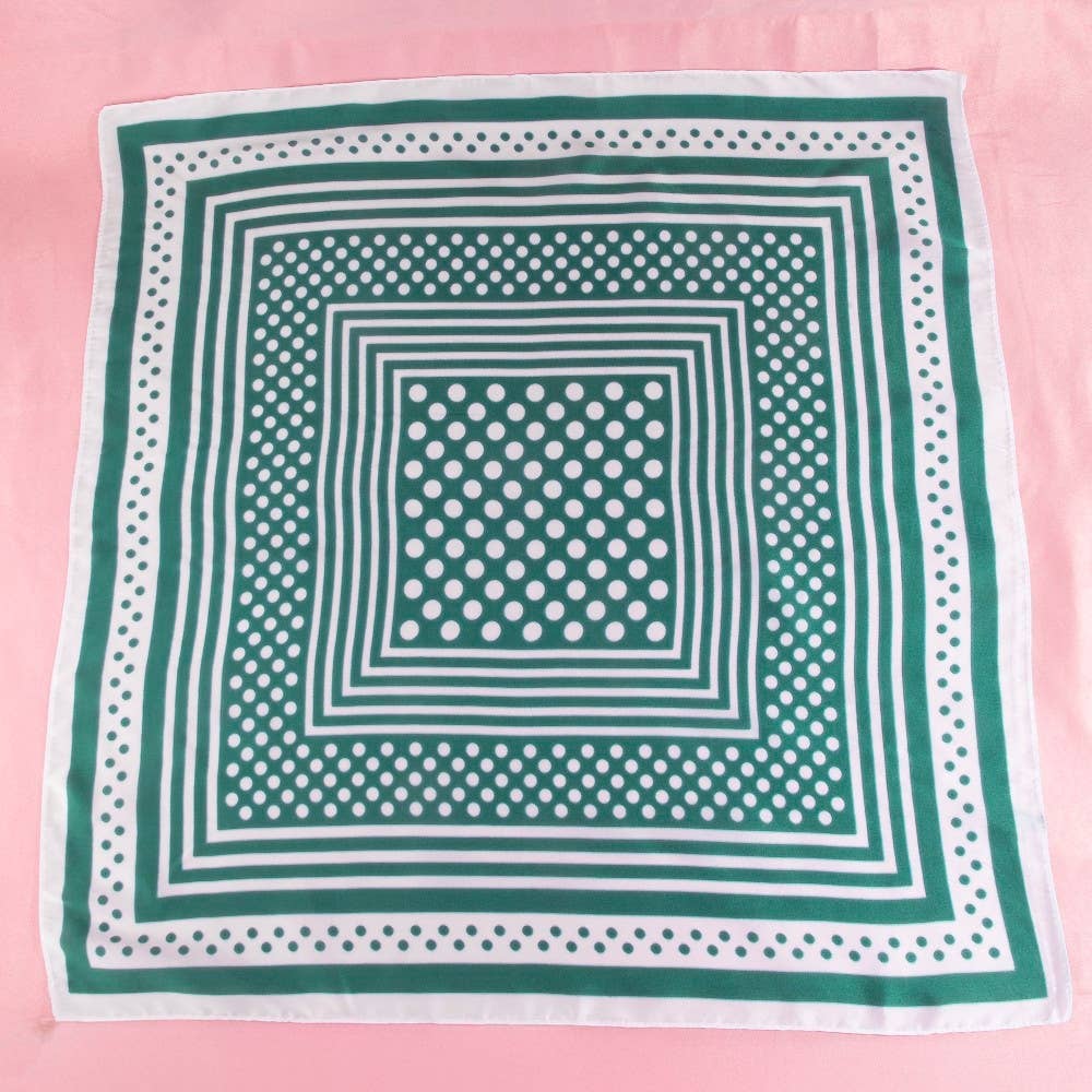 Polka Dot Concentric Square Print Satin Scarf: GN