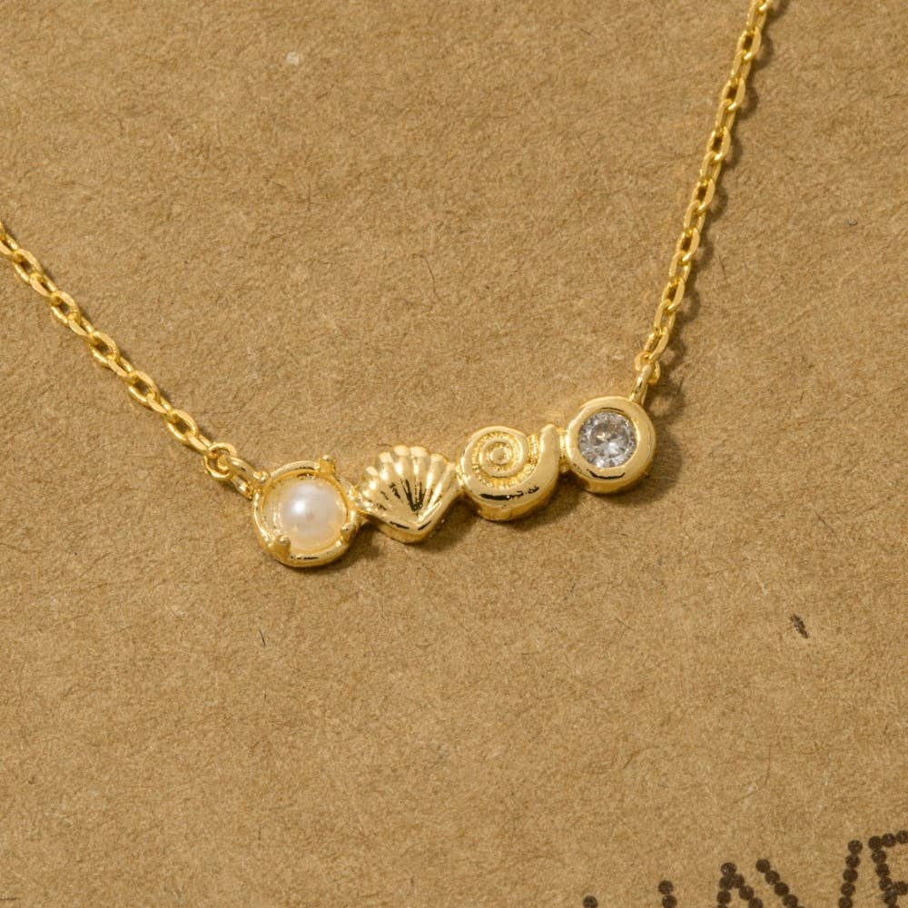 Gold Dipped Sea Life Bar Pendant Necklace