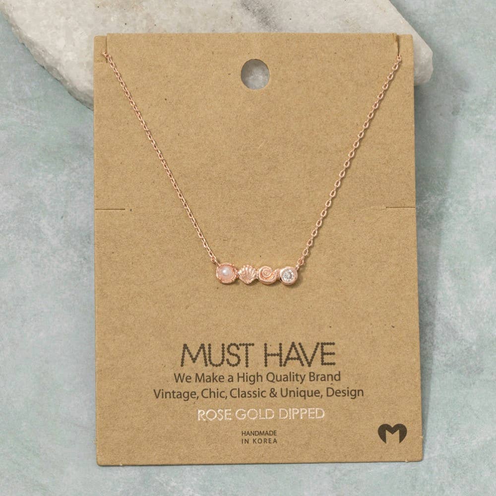 Gold Dipped Sea Life Bar Pendant Necklace