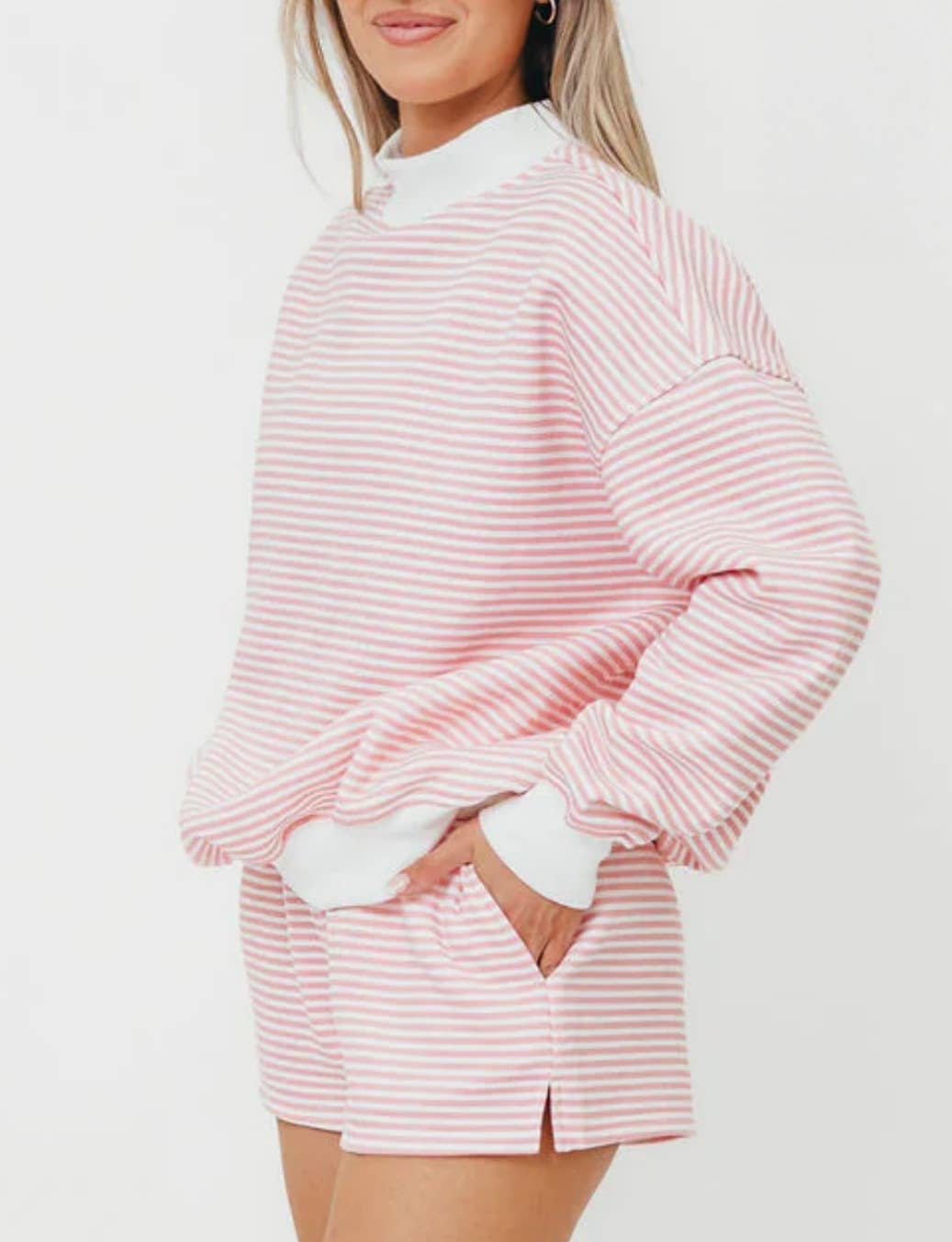 Oversized Mock Neck & Shorts : Pink / M