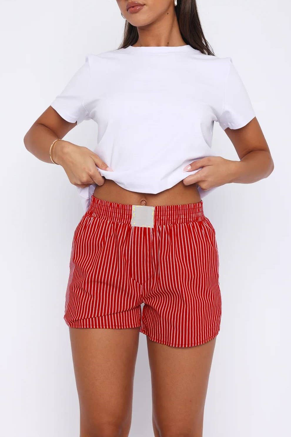 Striped Relaxed Pull-On Boxer Shorts: Light blue / M