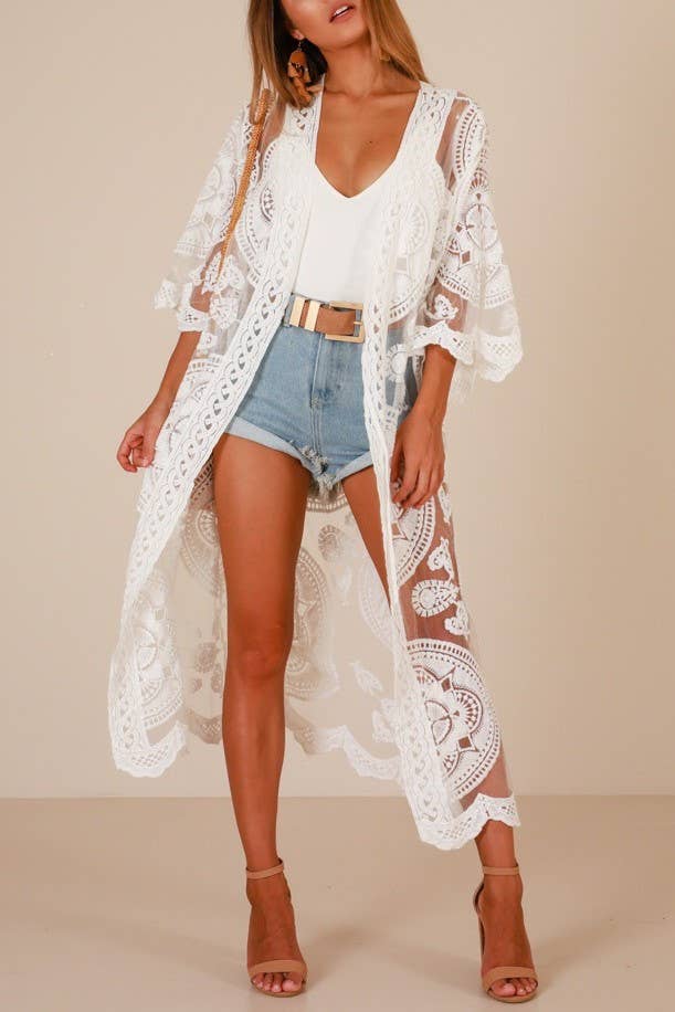 Boho Crochet Lace Cover Up - White