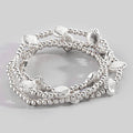Metallic Sea Shell Station Beaded Bracelet Set: SIL