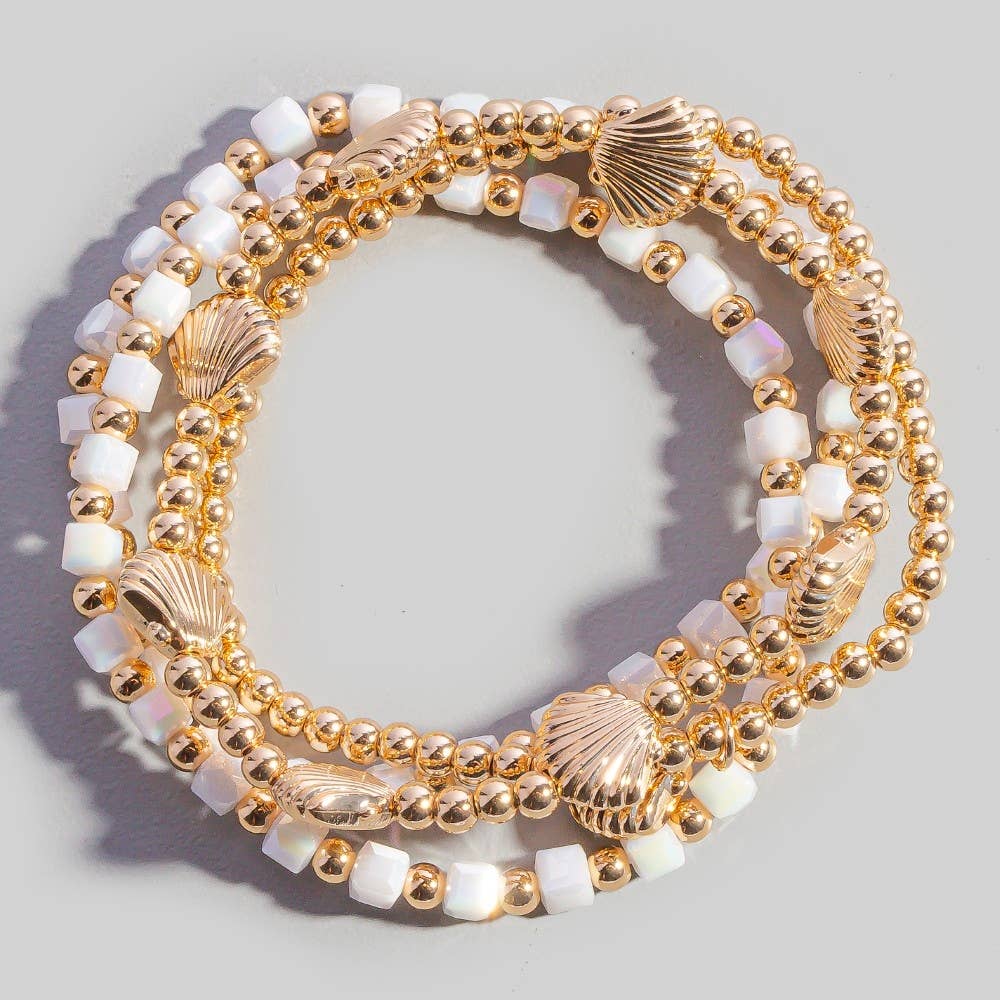 Seashell Charms Beaded Stretch Bracelet Set: