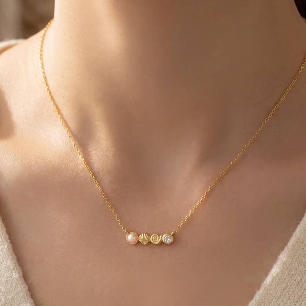 Gold Dipped Sea Life Bar Pendant Necklace