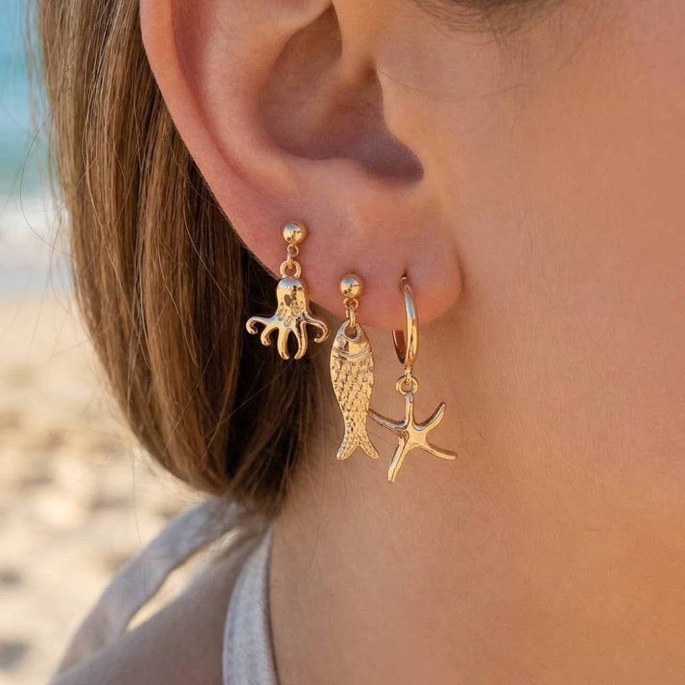 Sea Life Charms Hoop Earrings Set: GD