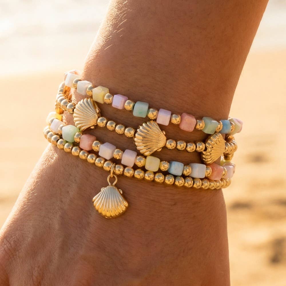 Seashell Charms Beaded Stretch Bracelet Set: