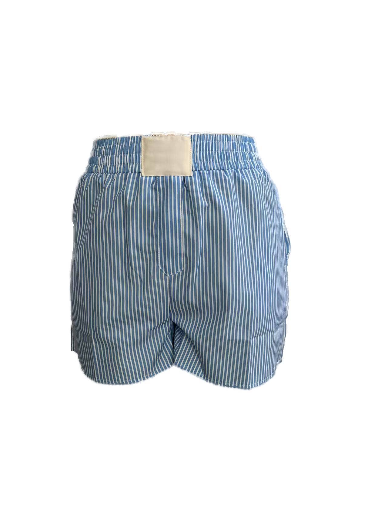 Multi-color Striped Relaxed Pull-On Boxer Shorts: Red / XL