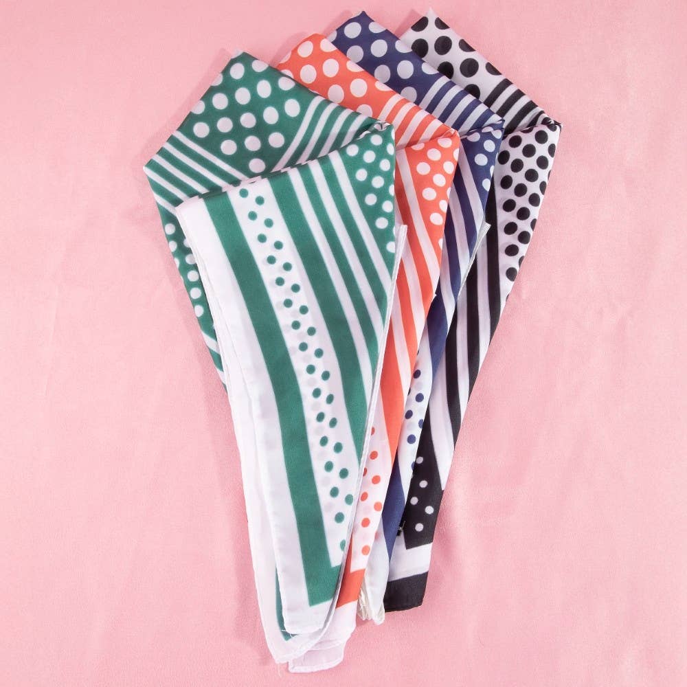 Polka Dot Concentric Square Print Satin Scarf: GN