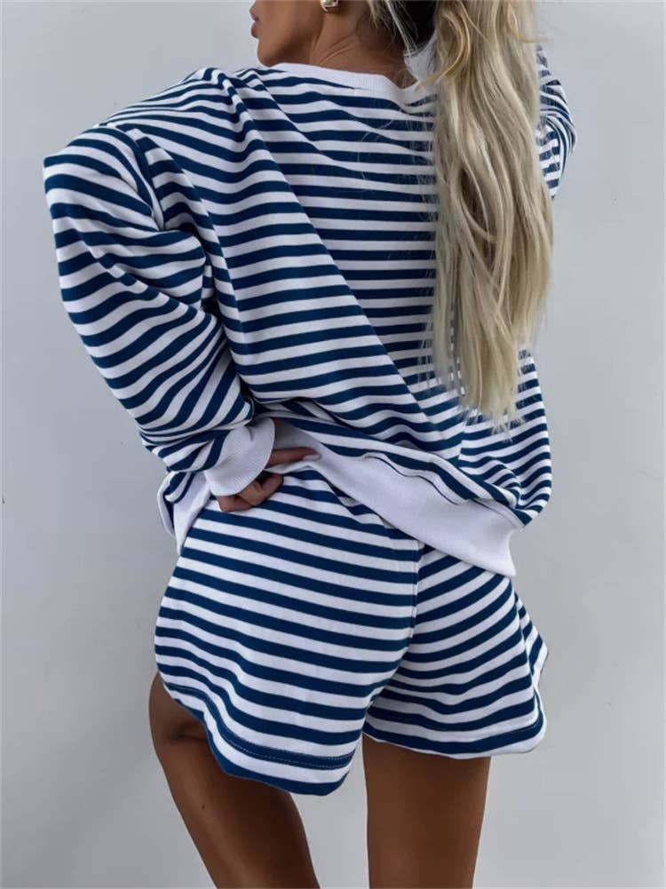 Oversized Sweatshirt Shorts Set - Blue
