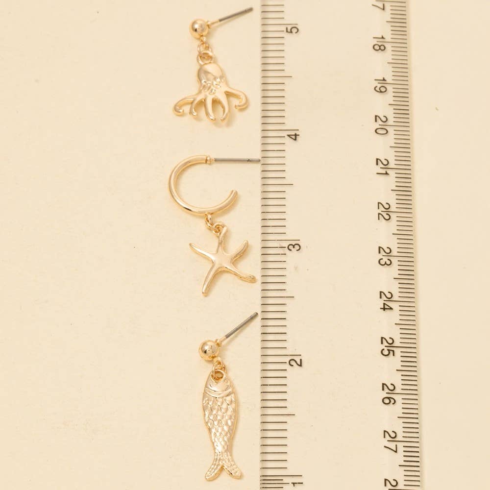 Sea Life Charms Hoop Earrings Set: GD
