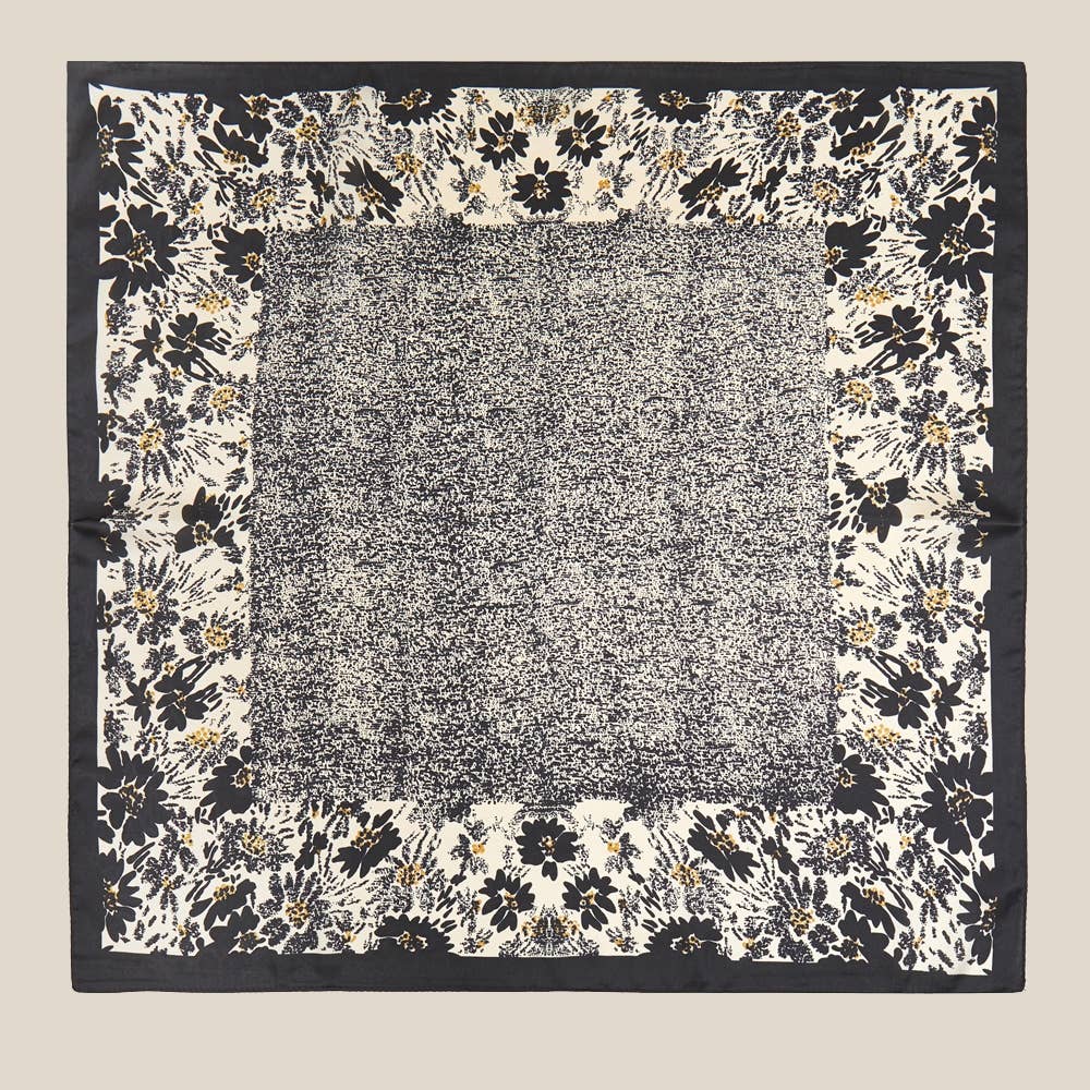 Floral Border Print Scarf : Black