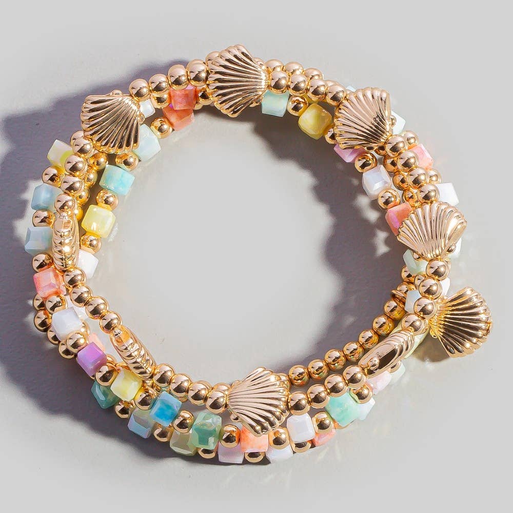 Seashell Charms Beaded Stretch Bracelet Set: