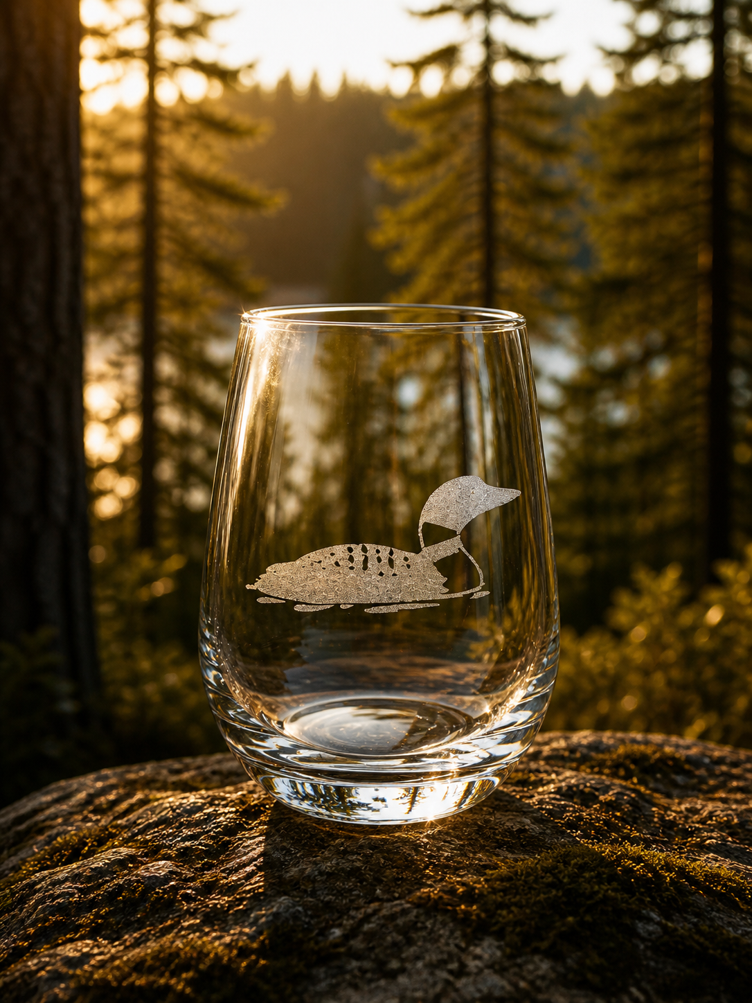 Lakeside Etched Stemless Wine Glasses