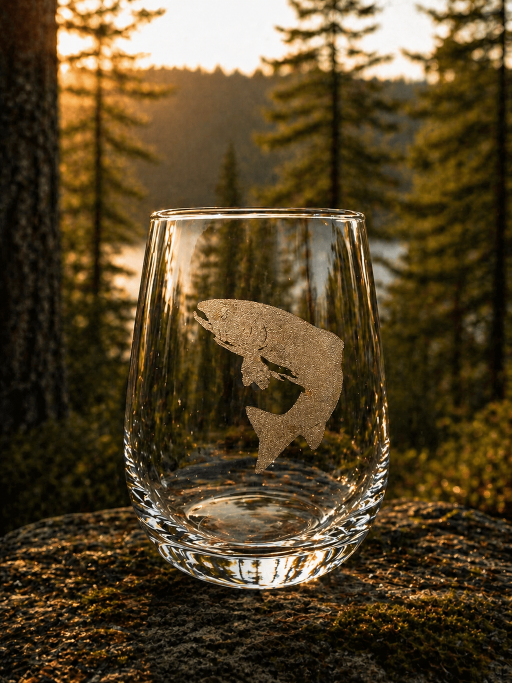 Lakeside Etched Stemless Wine Glasses
