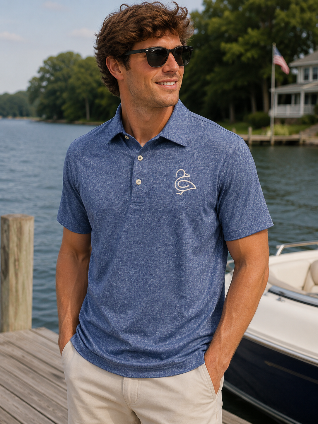 Southern Tide Heather Perf Polo - Nautical Blue