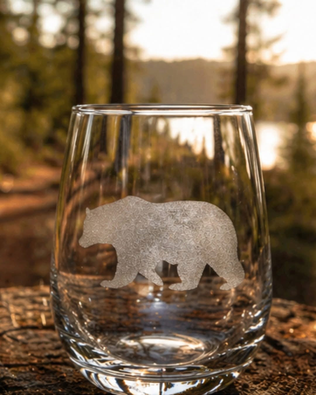Lakeside Etched Stemless Wine Glasses