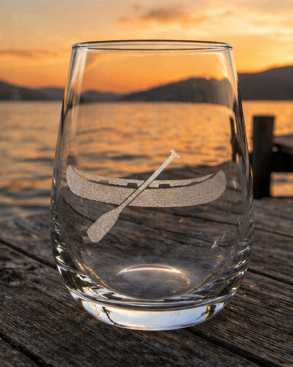 Lakeside Etched Stemless Wine Glasses