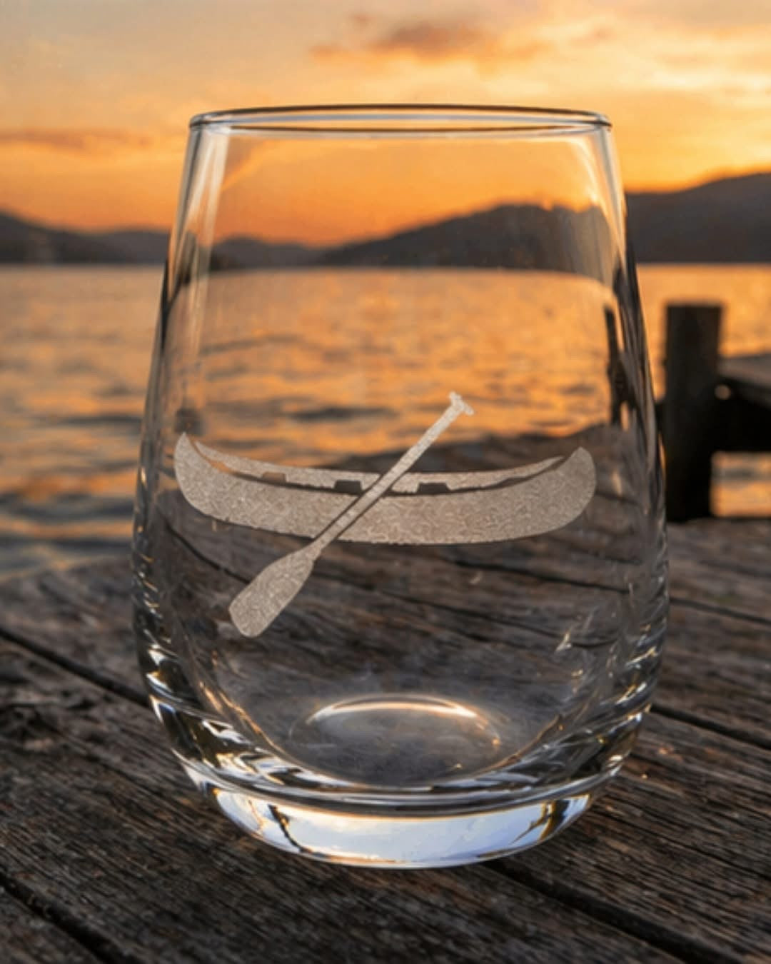 Lakeside Etched Stemless Wine Glasses