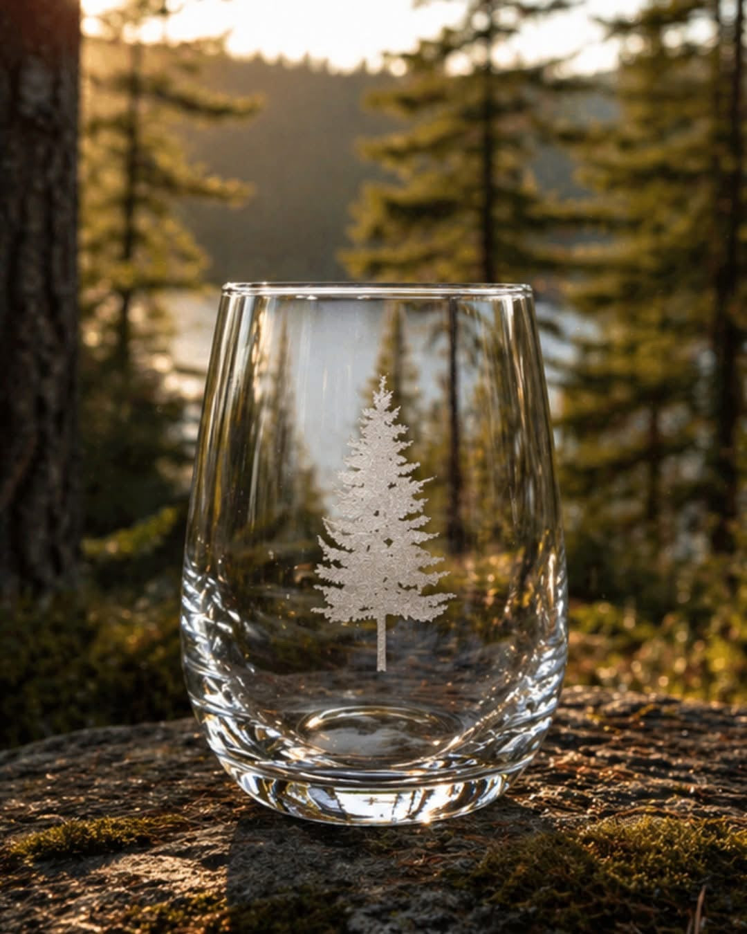 Lakeside Etched Stemless Wine Glasses