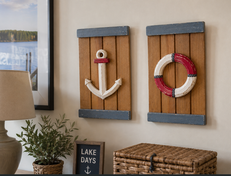Anchor & Oar Coastal Wall Plaque