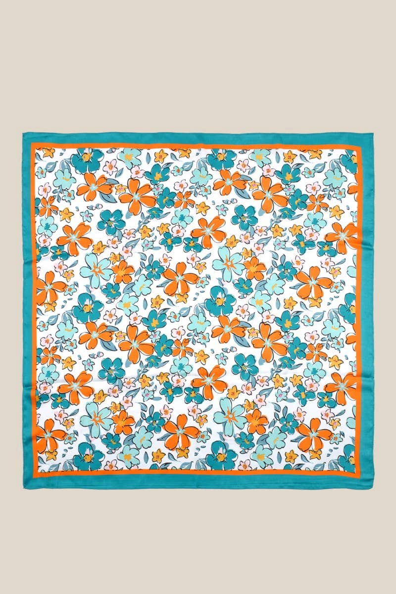 Teal Multi Flower Scarf