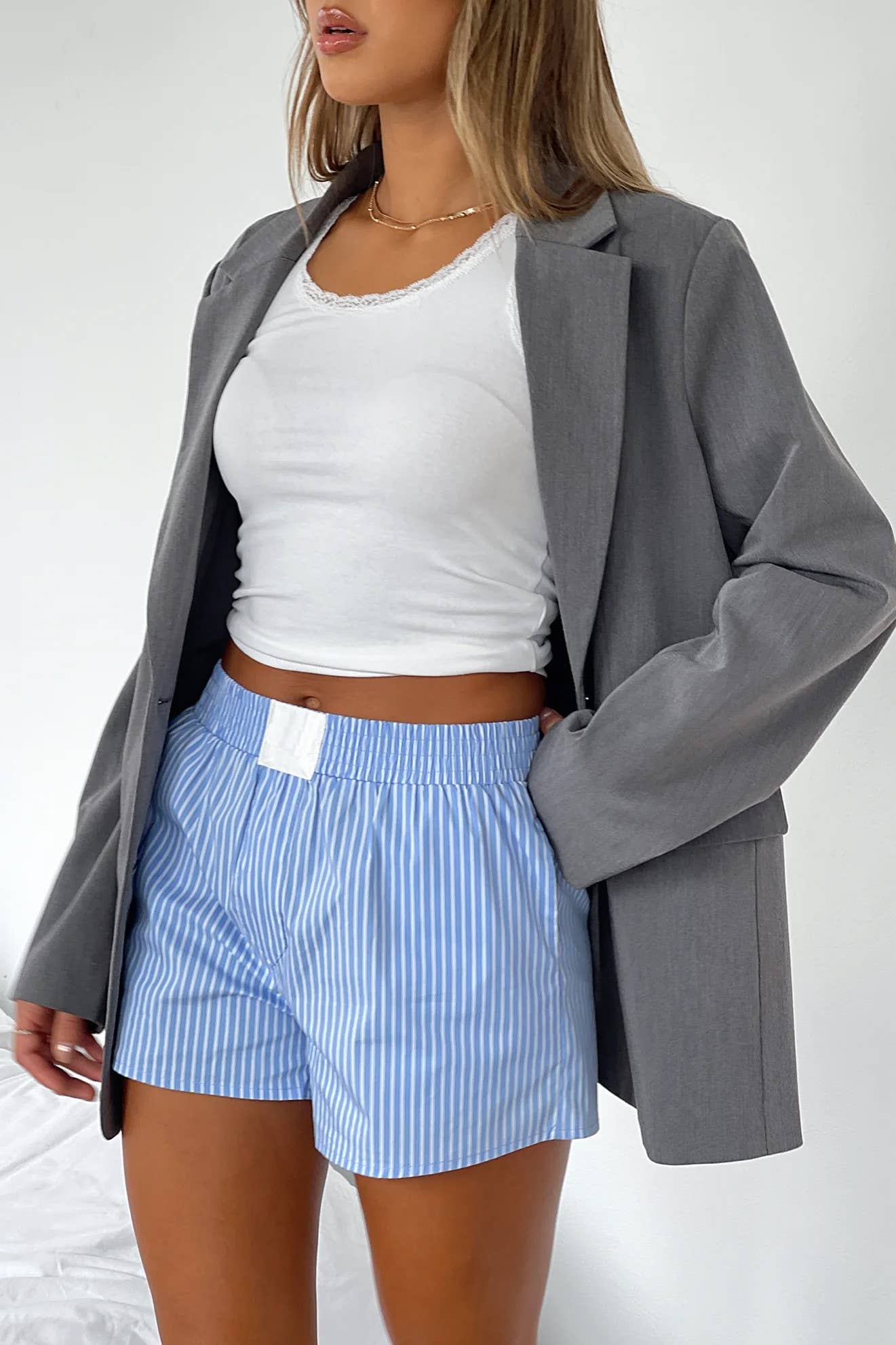 Multi-color Striped Relaxed Pull-On Boxer Shorts: Red / M