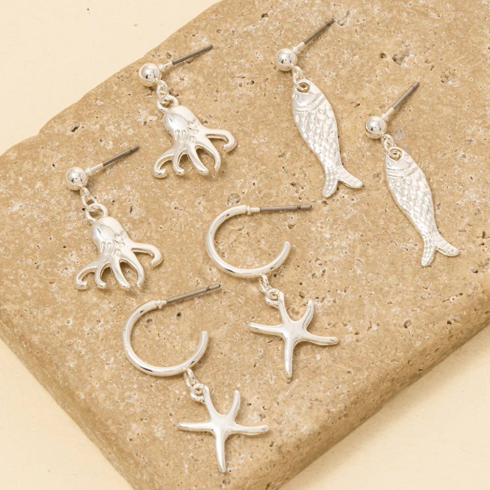 Sea Life Charms Hoop Earrings Set: GD