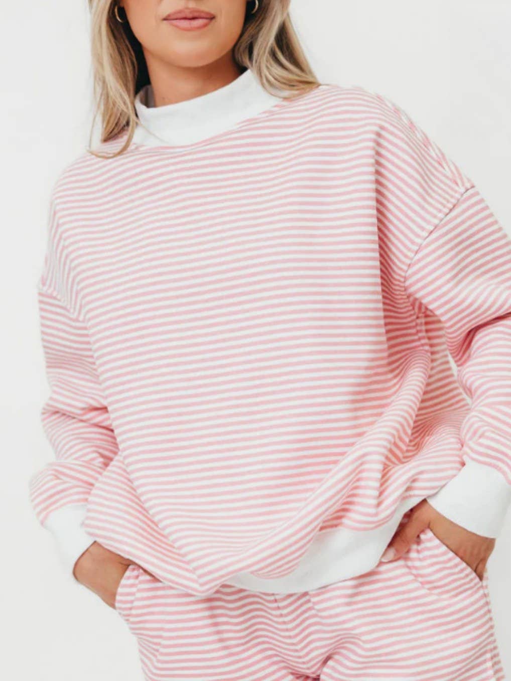 Oversized Mock Neck & Shorts : Pink / S